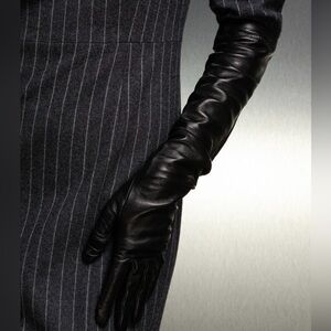 Alexander McQueen Black Leather Long Gloves